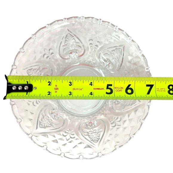 Vintage KIG Malaysia Candy Dish Clear Pressed Glass Hearts and Roses w/ Lid  7" - Picture 7 of 7